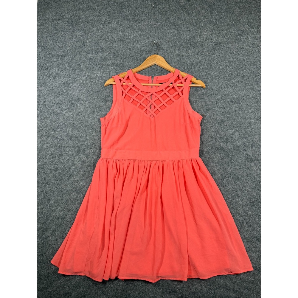 Crystal Doll Mini Dress Womens 11 Neon Orange Lined Cutout Neck Detail Back Zip